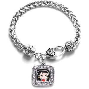 Silver Betty Boop Square Charm Braided Bracelet.